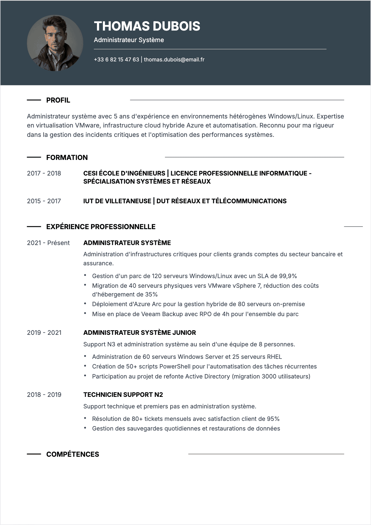 Exemple de CV Administrateur système