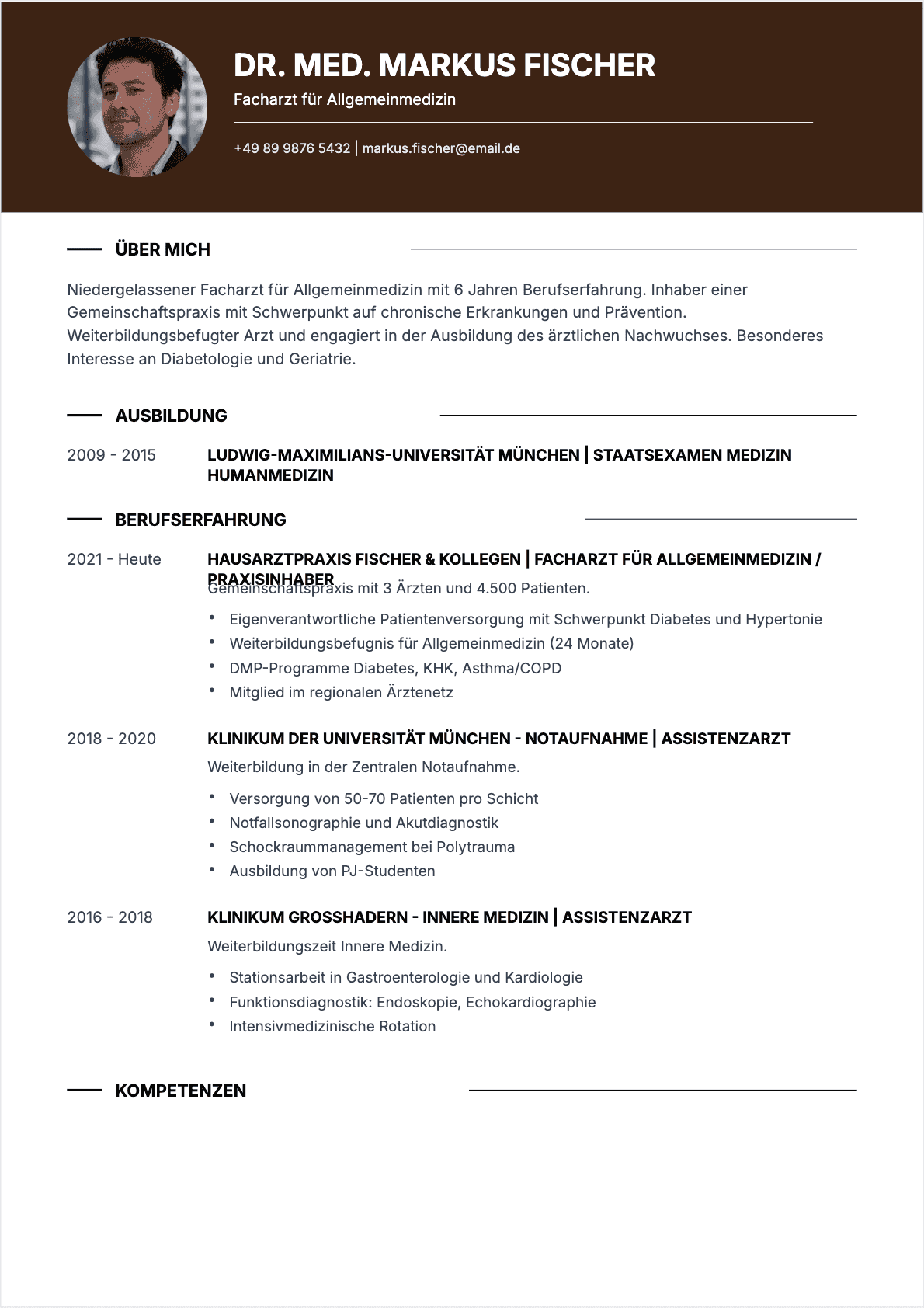 Professionelles Arzt Lebenslauf-Beispiel - Moderne Vorlage optimiert für ATS und Personalvermittler | CVtoWork