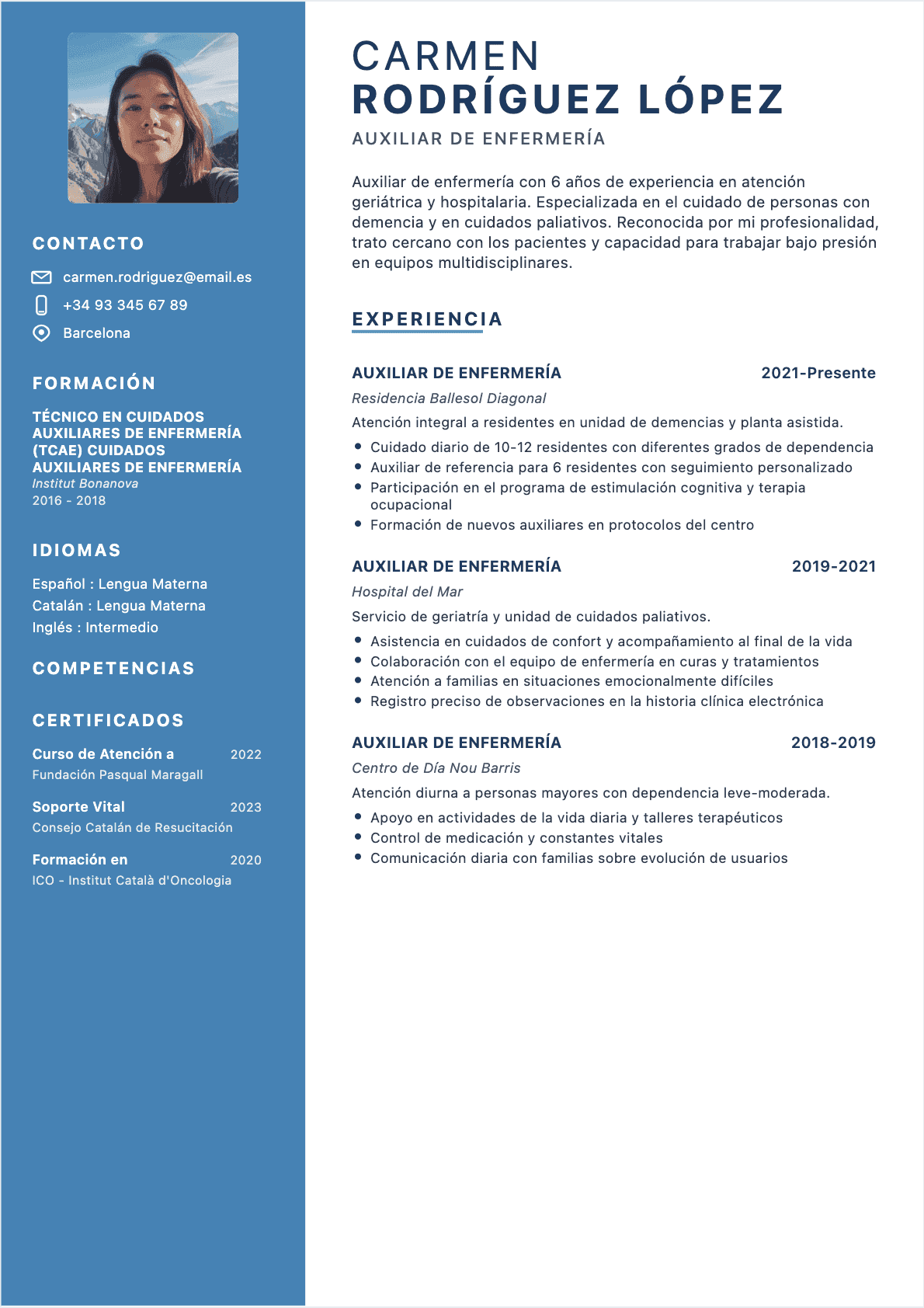 Ejemplo de CV Healthcare Assistant profesional - Plantilla moderna optimizada para ATS y reclutadores | CVtoWork