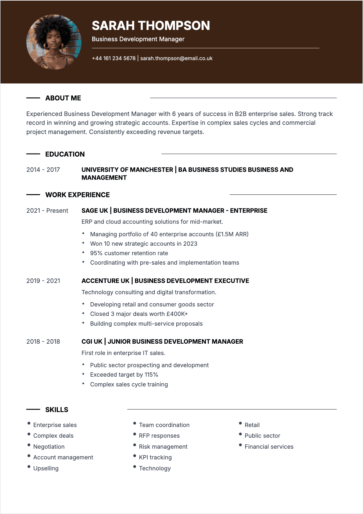 Business Developer resume example