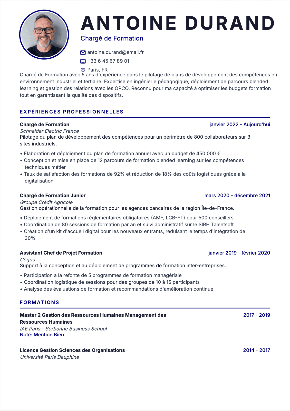 Exemple de CV Chargé de formation