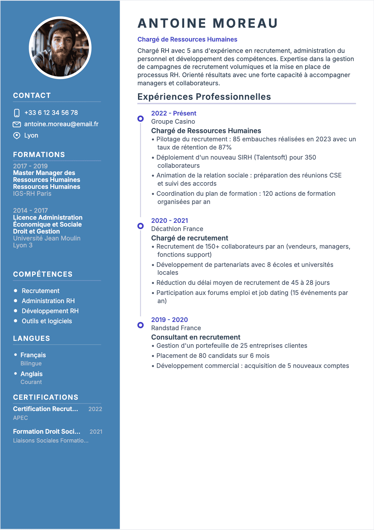 Exemple de CV Chargé RH professionnel - Modèle moderne optimisé pour les ATS et recruteurs | CVtoWork