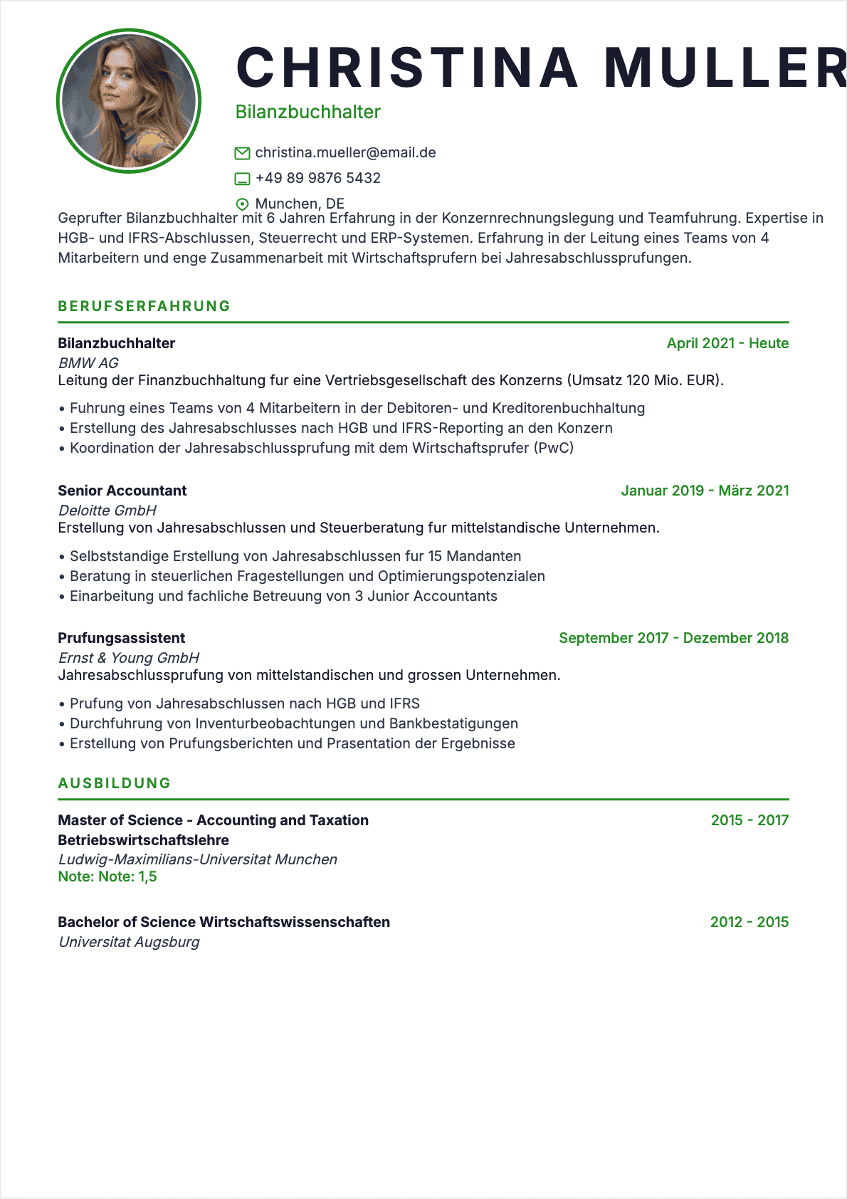 Chefbuchhalter Lebenslauf-Beispiel