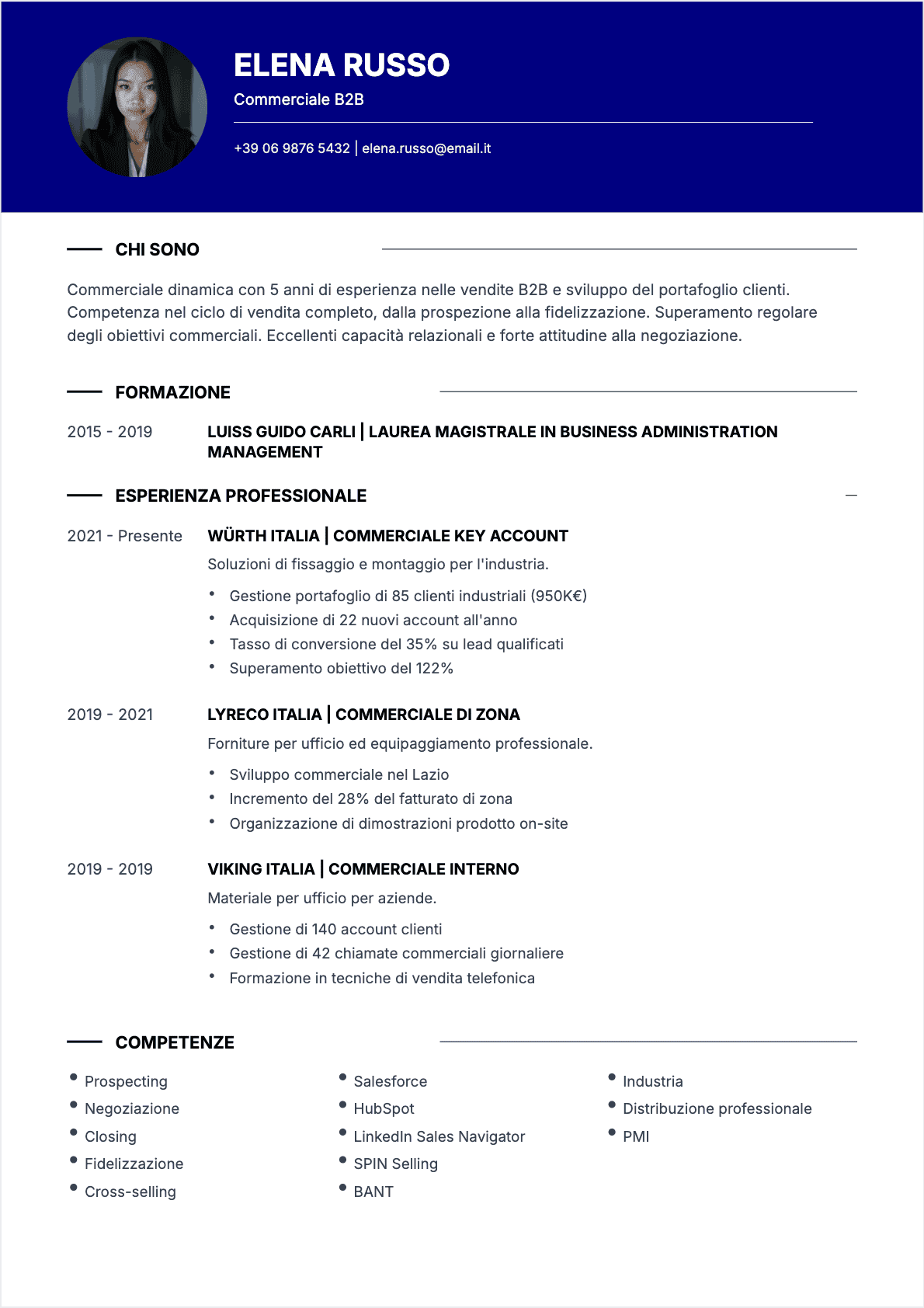 Esempio di CV Commerciale