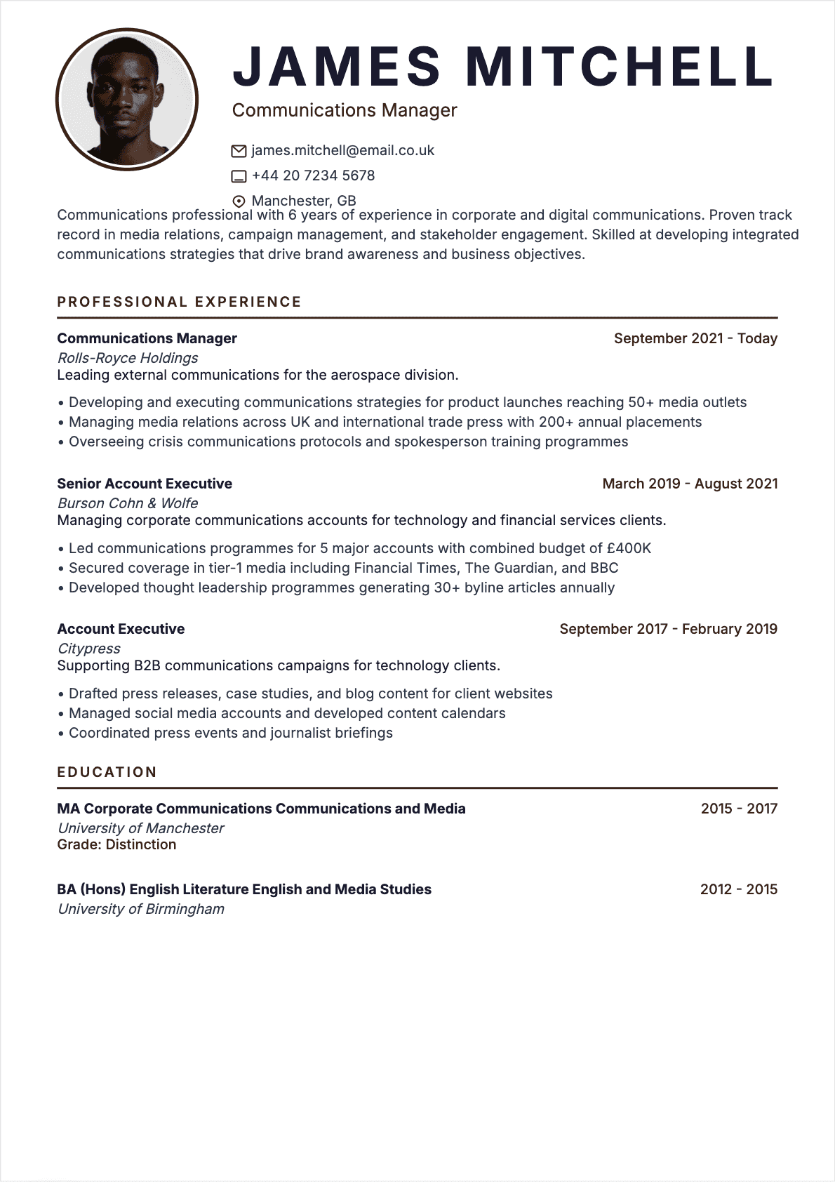 Communications Specialist resume example