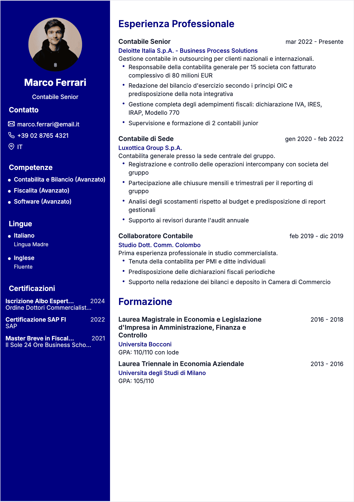 Esempio di CV Contabile