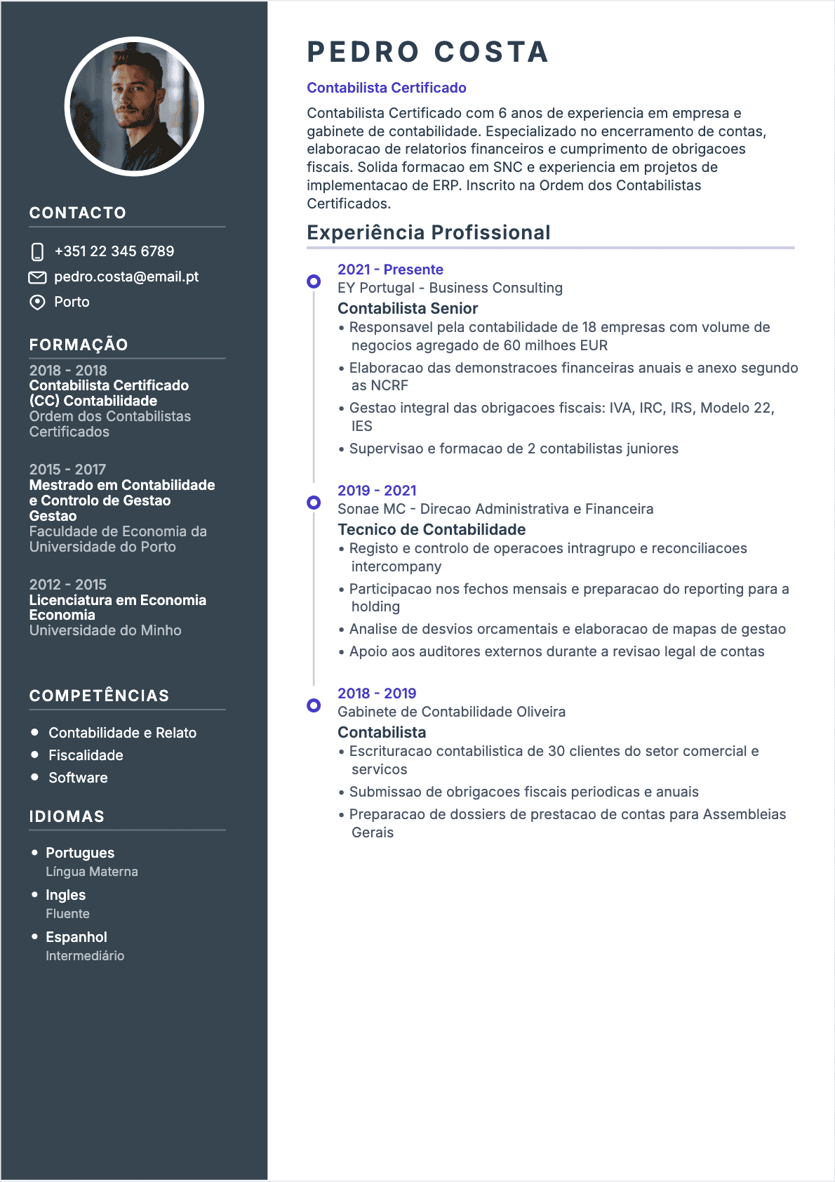 Exemplo de CV Contabilista profissional - Modelo moderno otimizado para ATS e recrutadores | CVtoWork