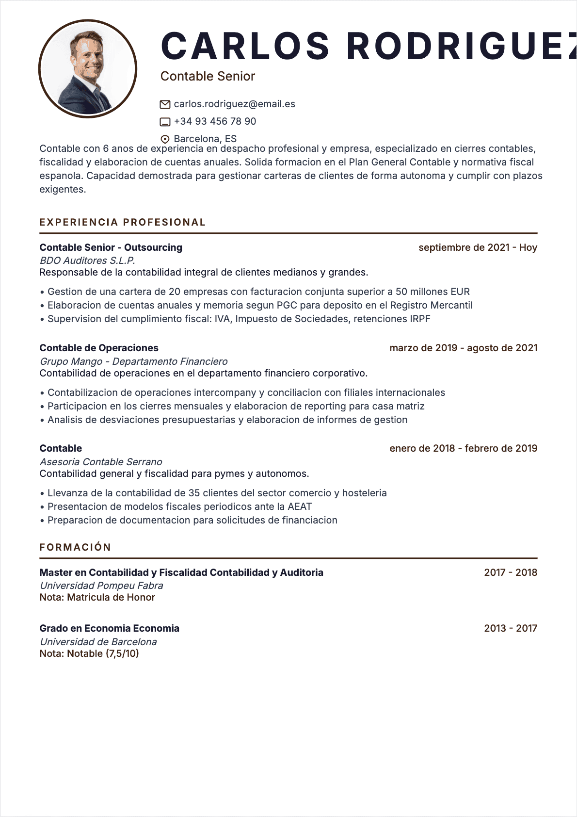 Ejemplo de CV Contable