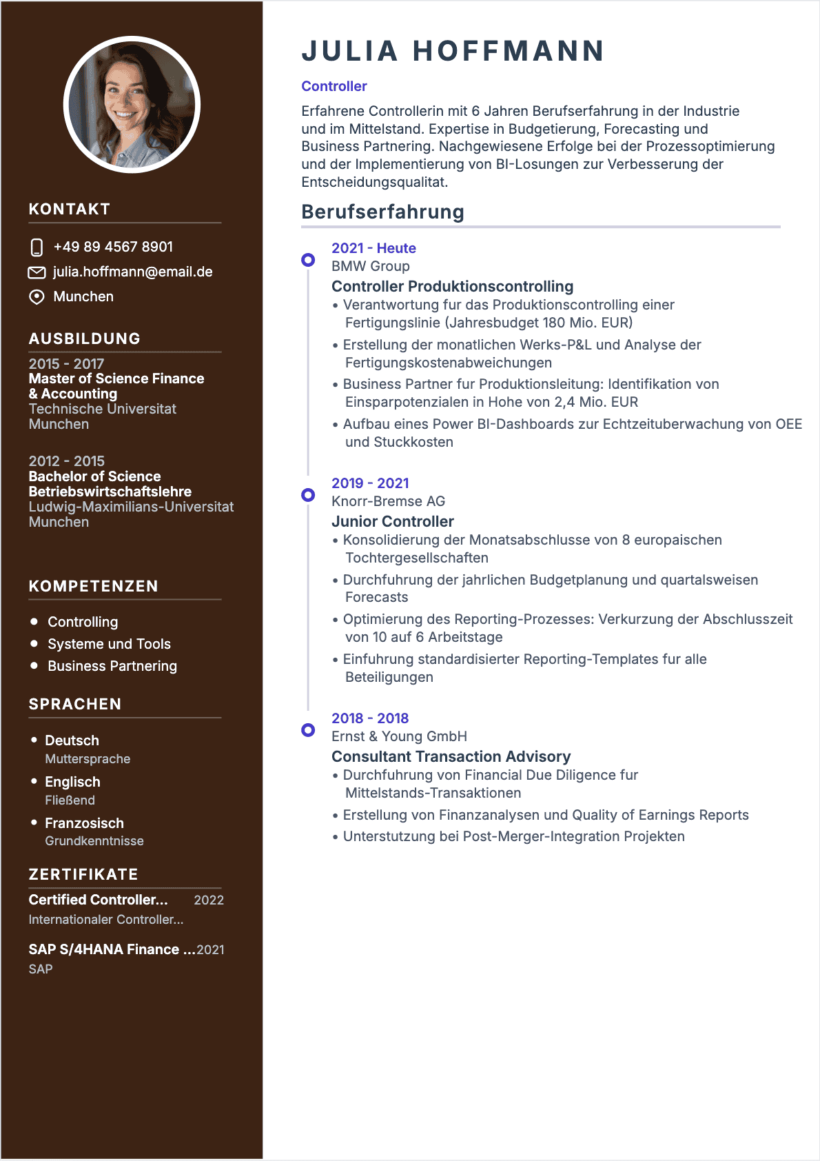 Exemplo de CV Controller profissional - Modelo moderno otimizado para ATS e recrutadores | CVtoWork