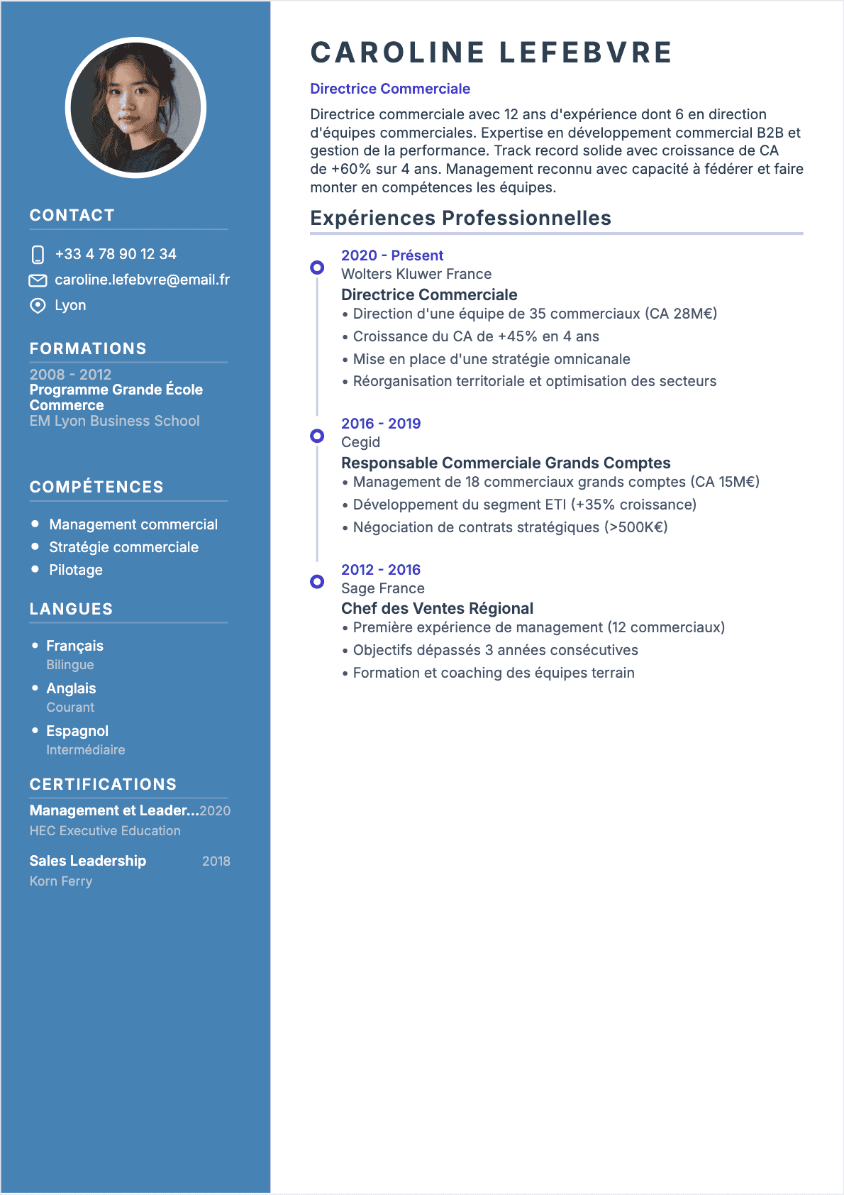 Exemple de CV Directeur commercial