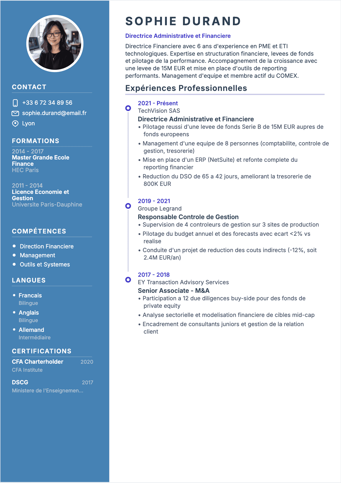 Exemple de CV Directeur financier professionnel - Modèle moderne optimisé pour les ATS et recruteurs | CVtoWork