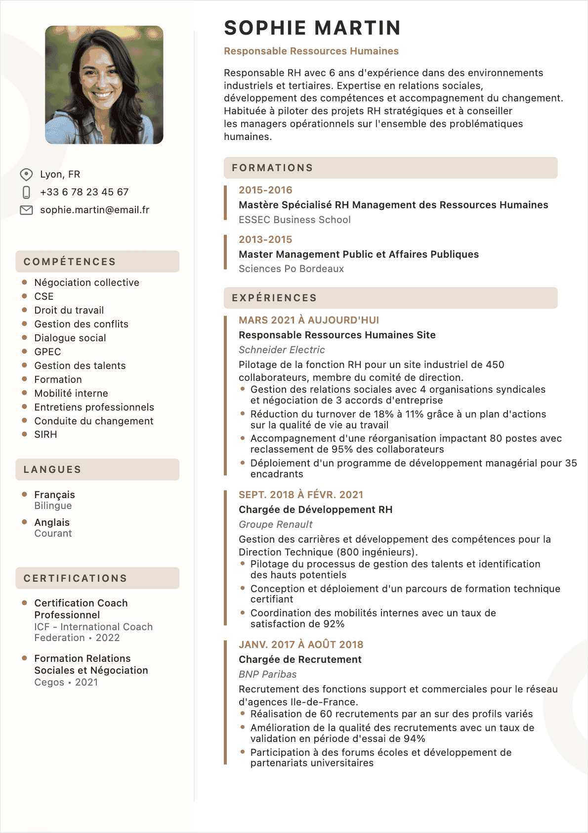 Exemple de CV Directeur des ressources humaines