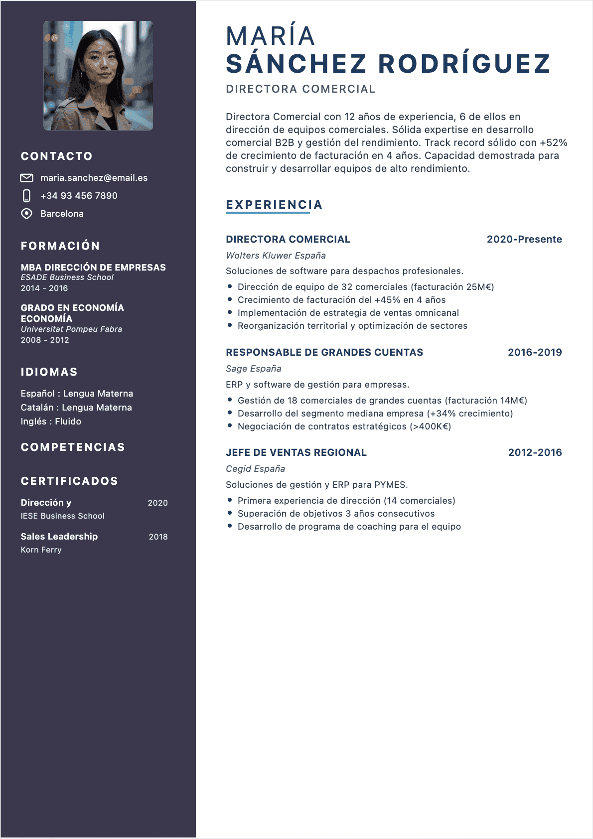 Ejemplo de CV Director comercial