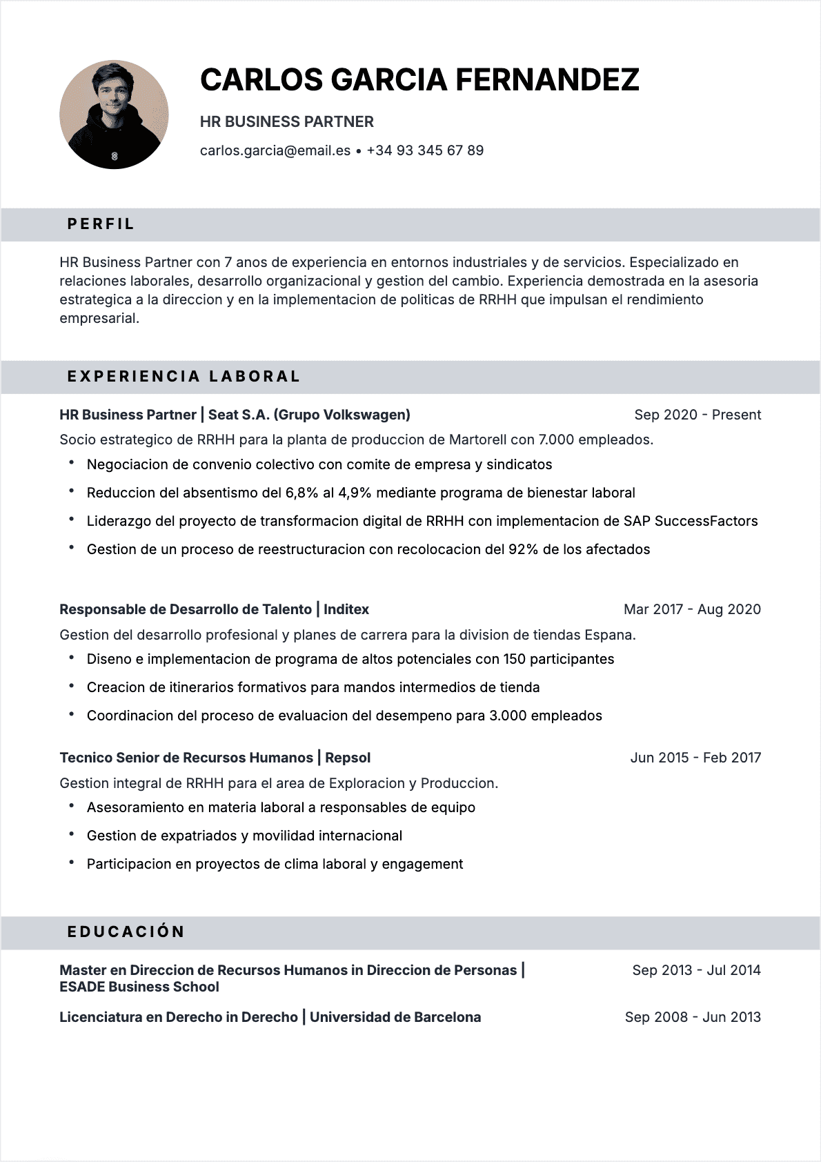 Ejemplo de CV Hr Director