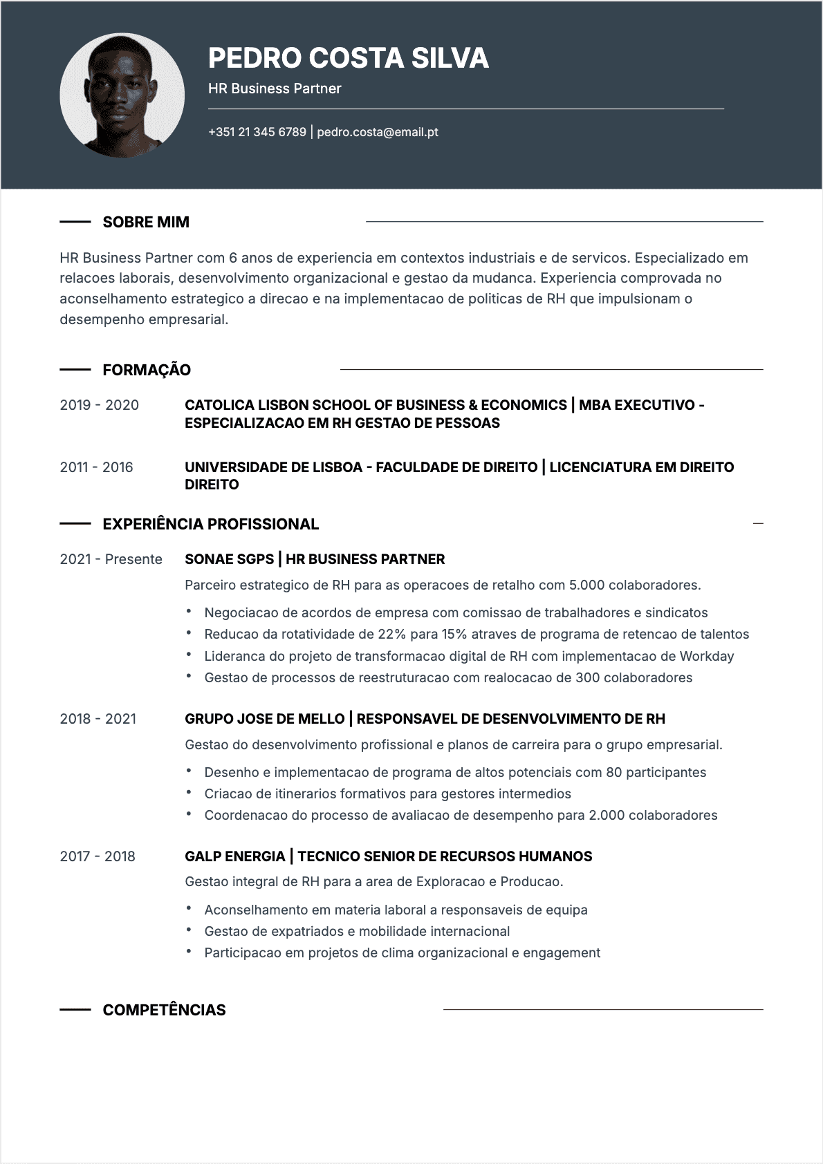 Exemplo de CV Diretor RH profissional - Modelo moderno otimizado para ATS e recrutadores | CVtoWork