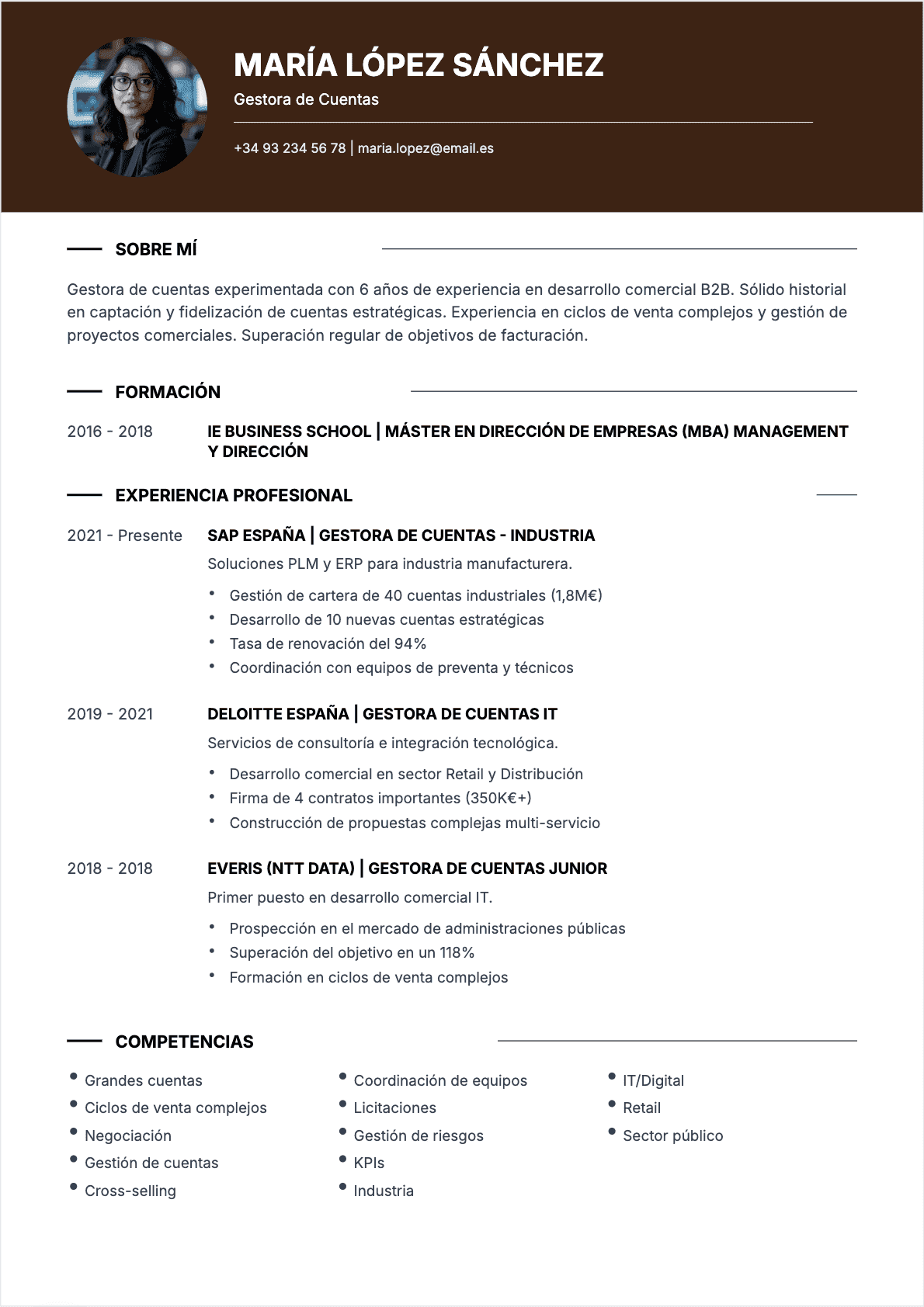 Ejemplo de CV Business Developer profesional - Plantilla moderna optimizada para ATS y reclutadores | CVtoWork