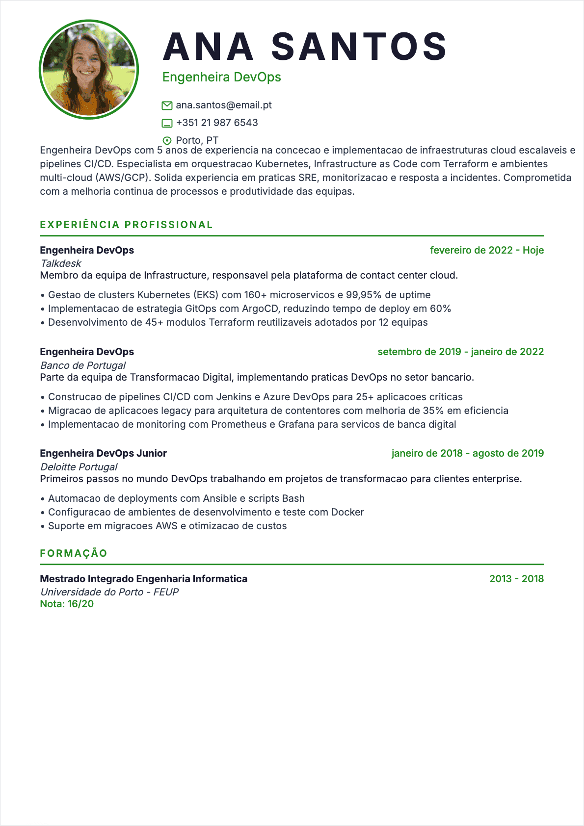 Exemplo de CV Engenheiro DevOps