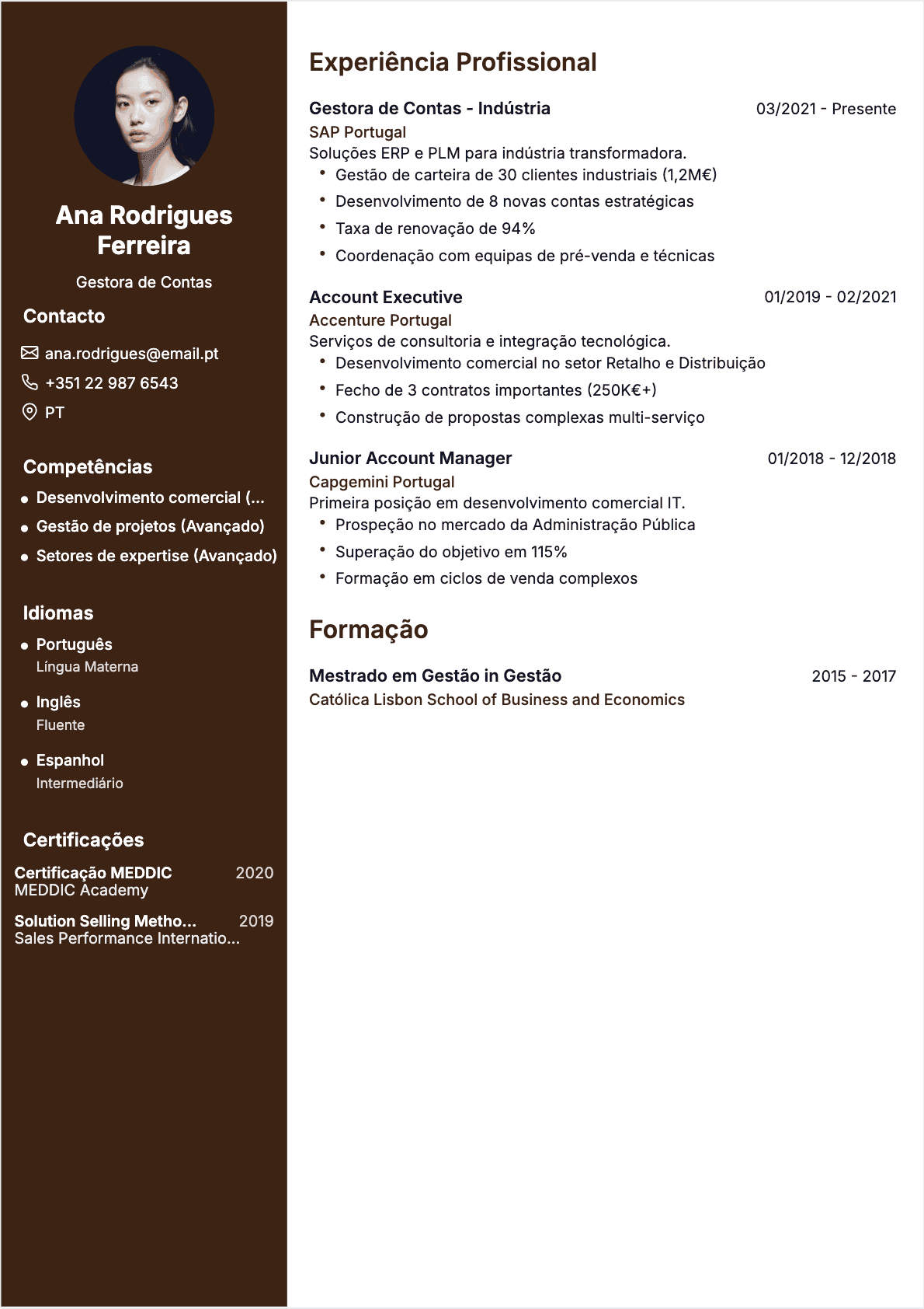 Exemplo de CV Gestor Negocios