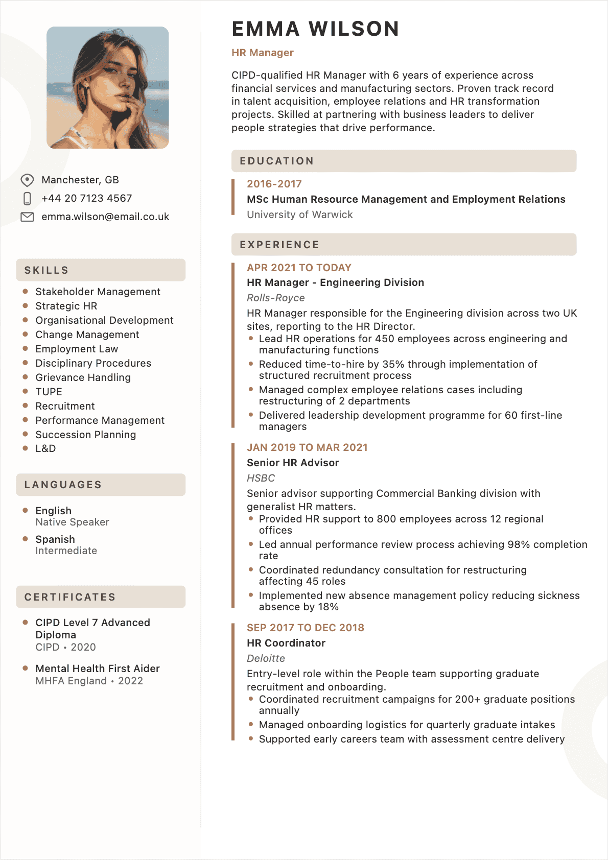 HR Manager resume example