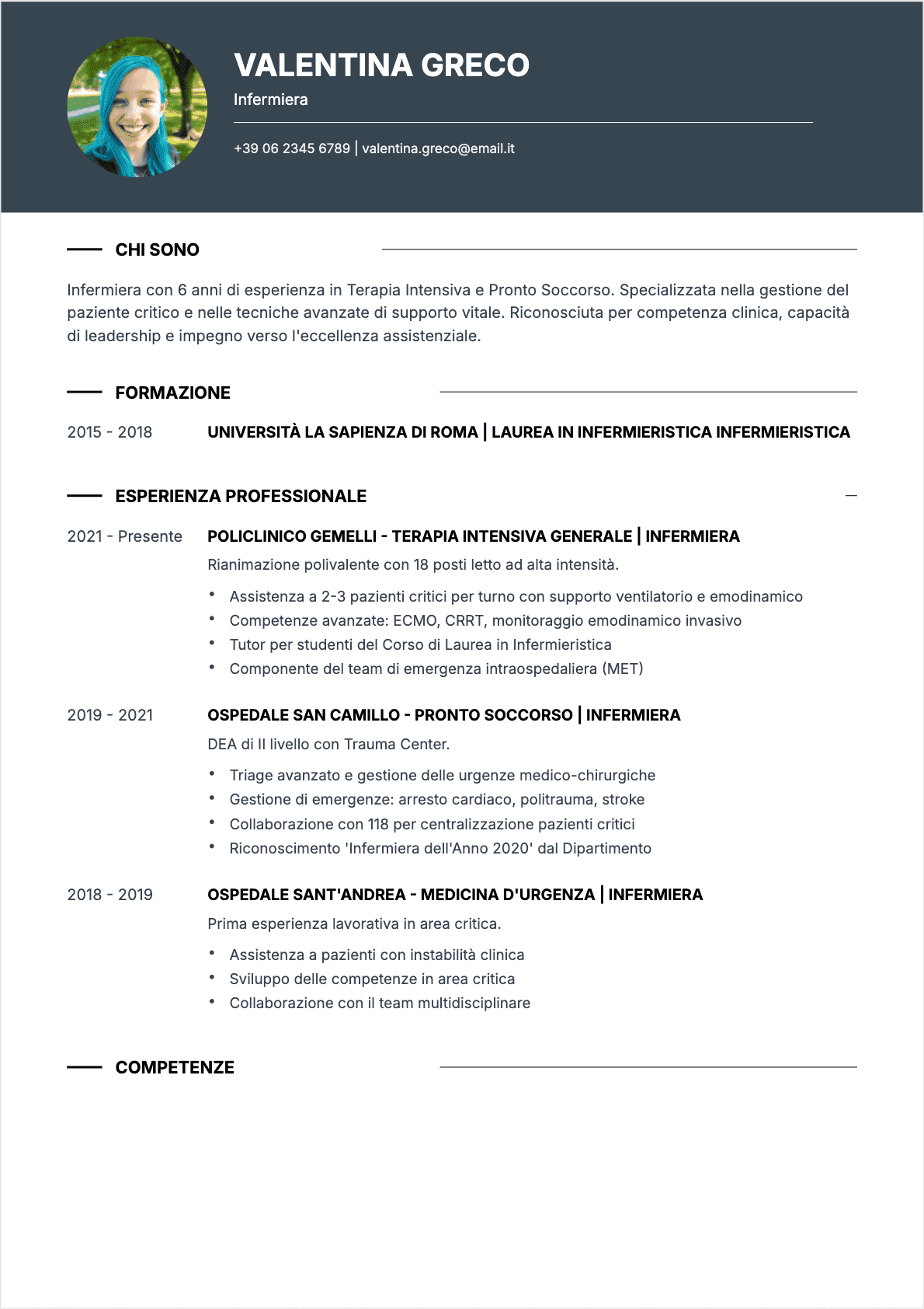 Esempio di CV Infermiere