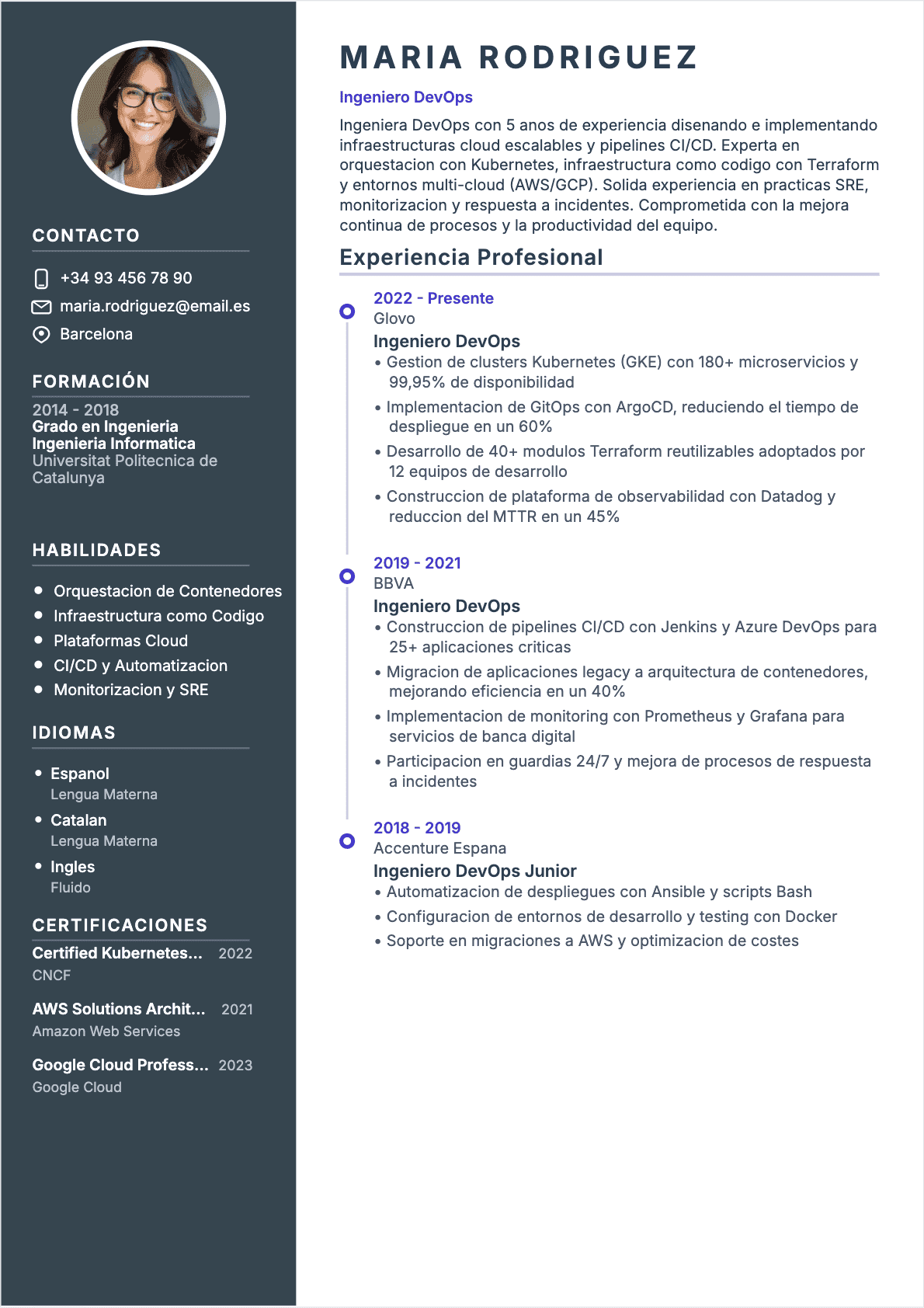 Ejemplo de CV Ingeniero DevOps