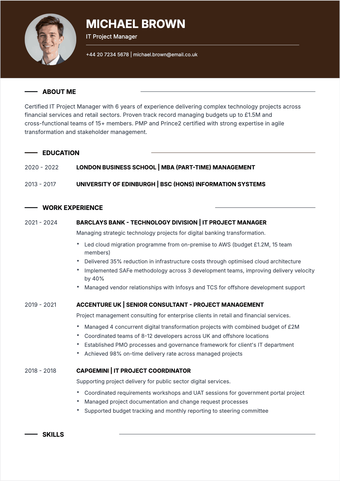 IT Project Manager resume example