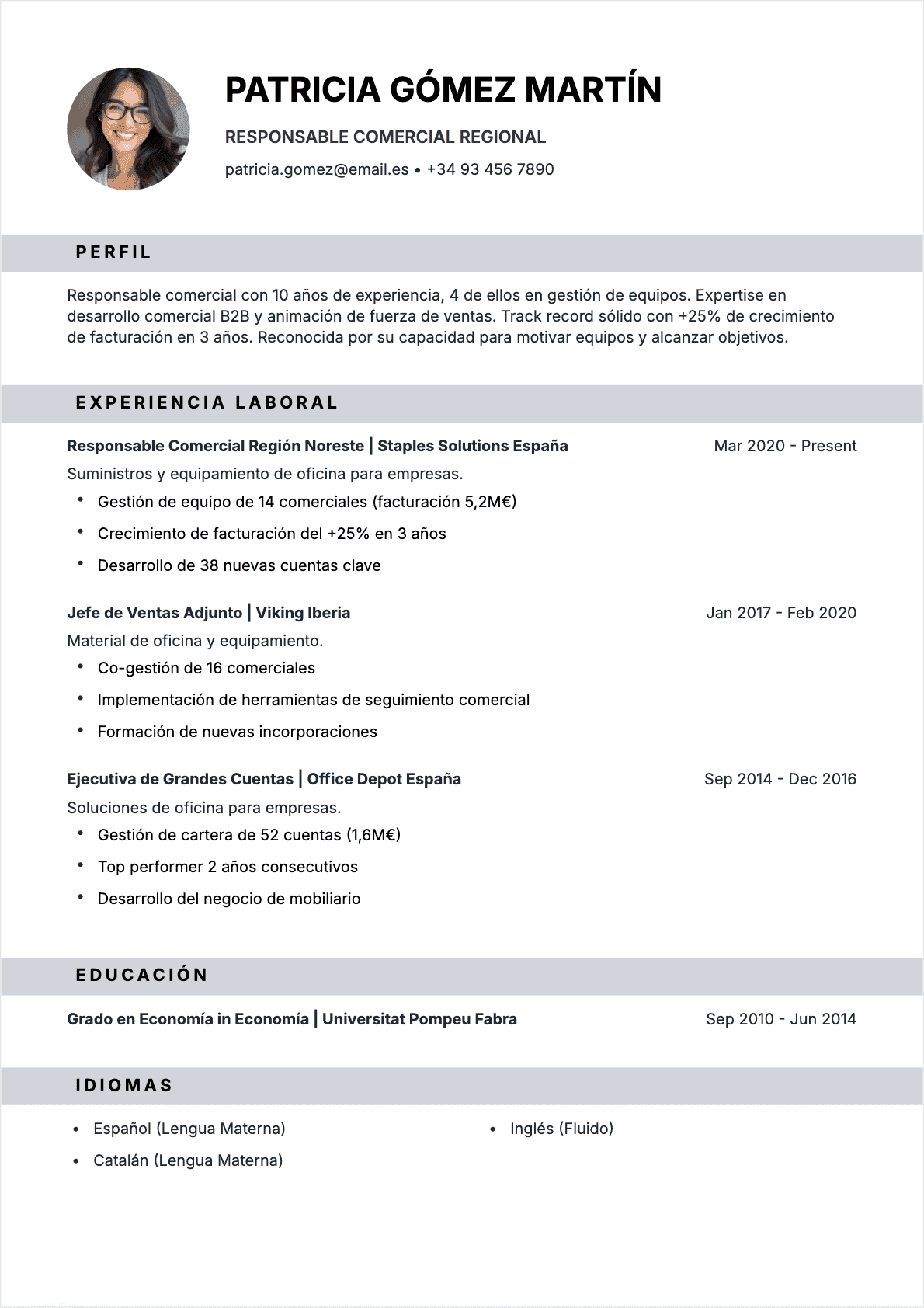 Ejemplo de CV Jefe de Ventas