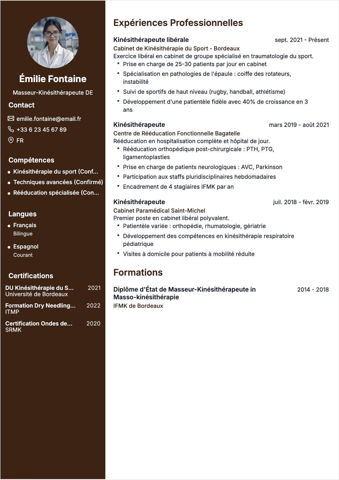 Exemple de CV Kinésithérapeute