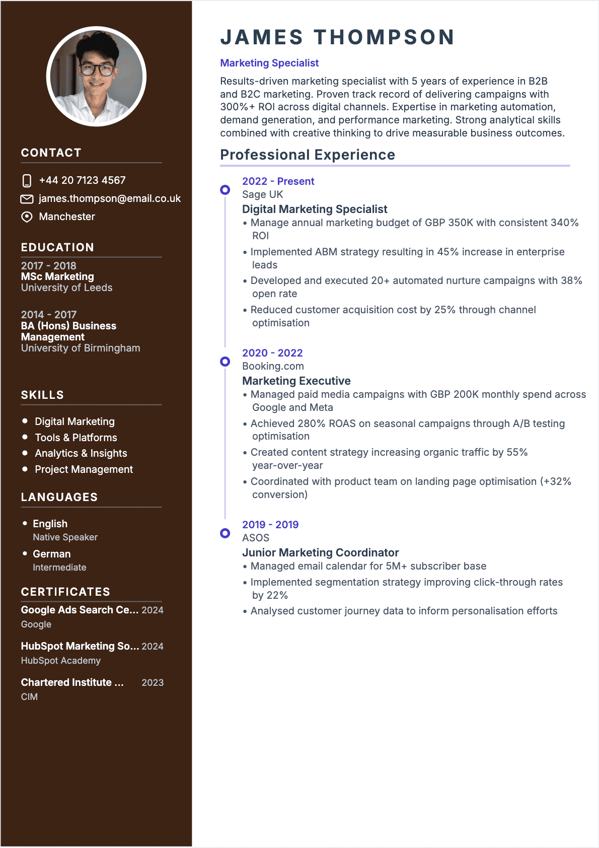 Marketing Officer resume example
