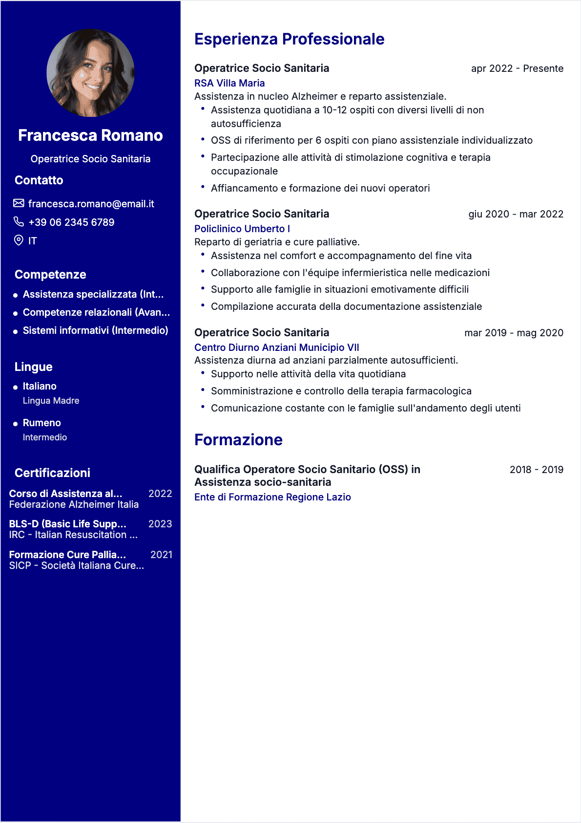 Esempio di CV Operator Socio Sanitario professionale - Modello moderno ottimizzato per ATS e recruiter | CVtoWork