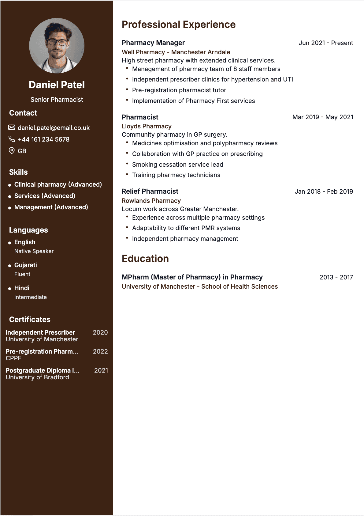 Pharmacist resume example