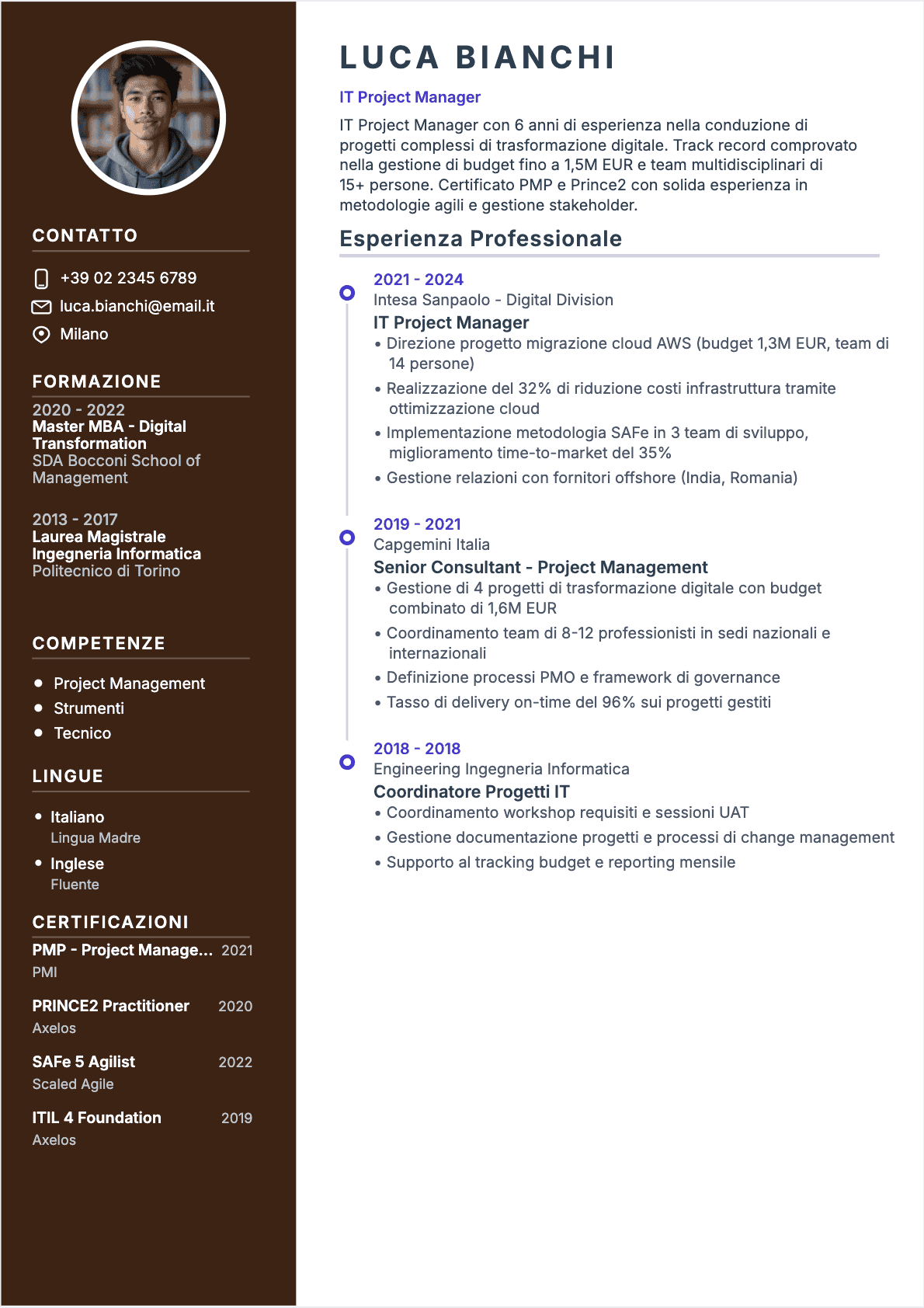 Esempio di CV Project manager IT