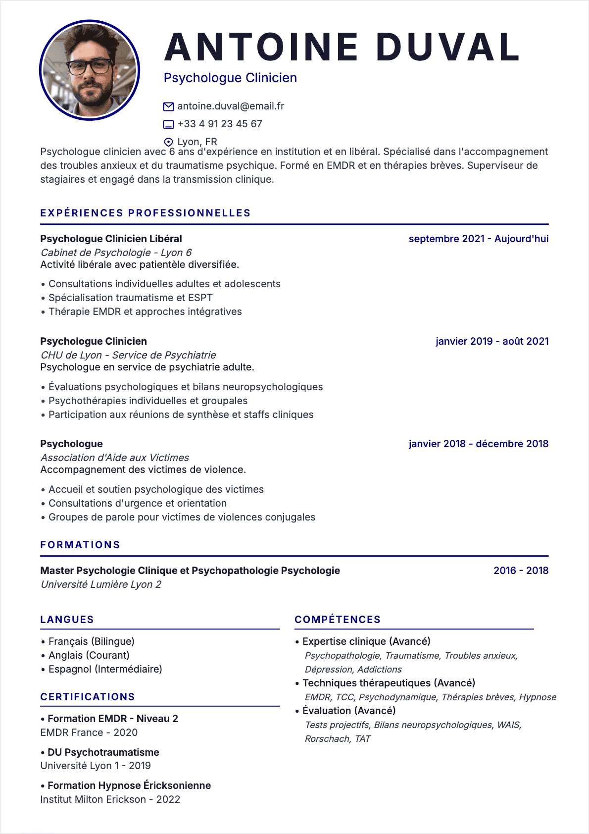 Exemple de CV Psychologue