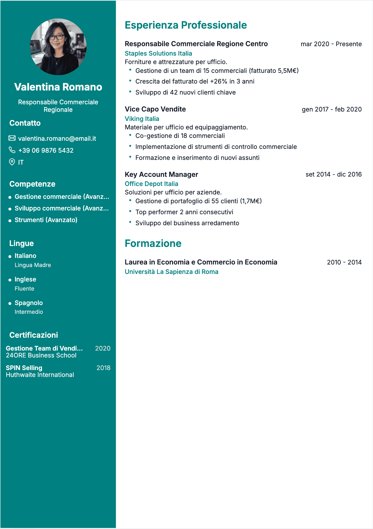 Esempio di CV Responsabile Vendite