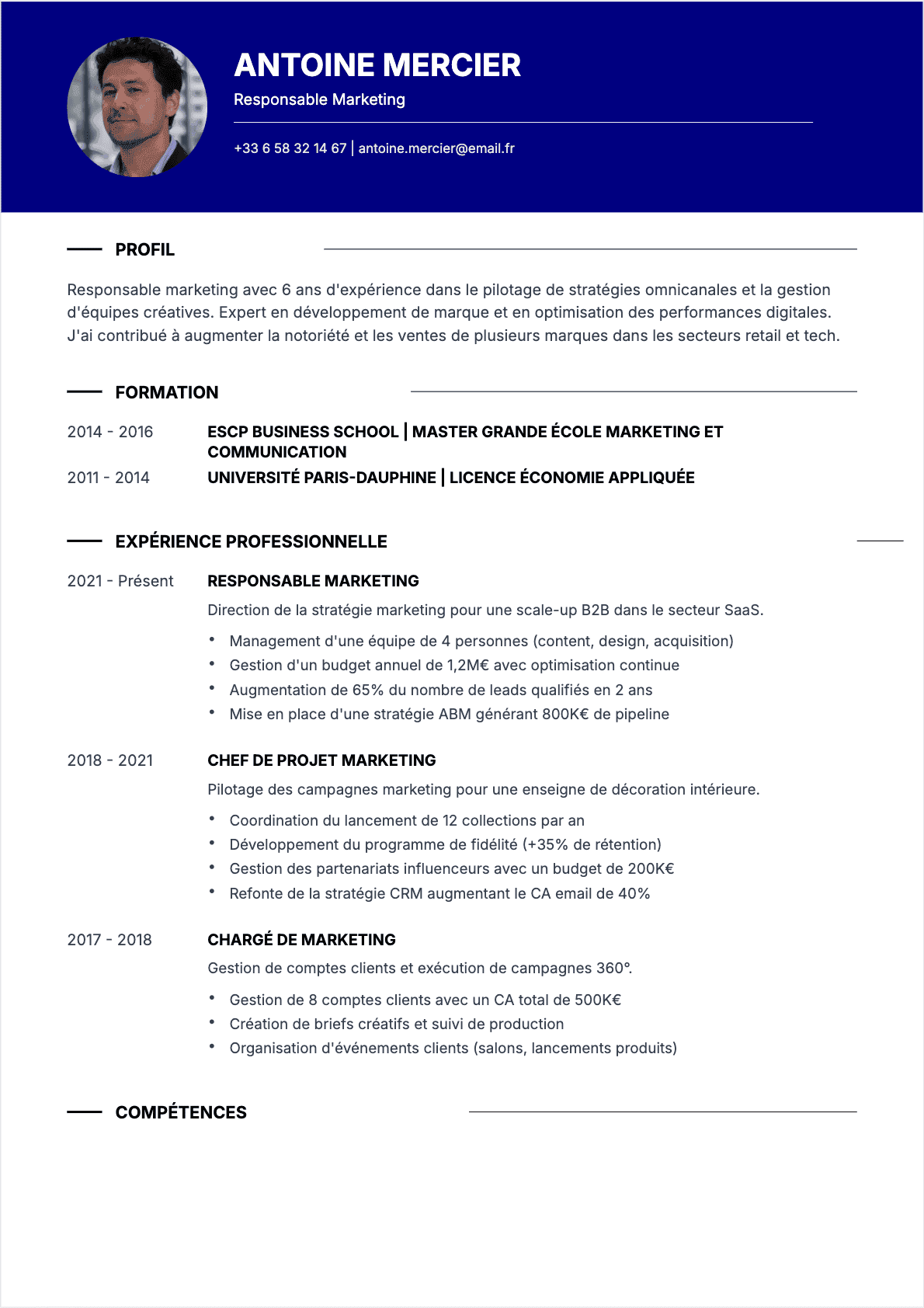 Exemple de CV Responsable marketing