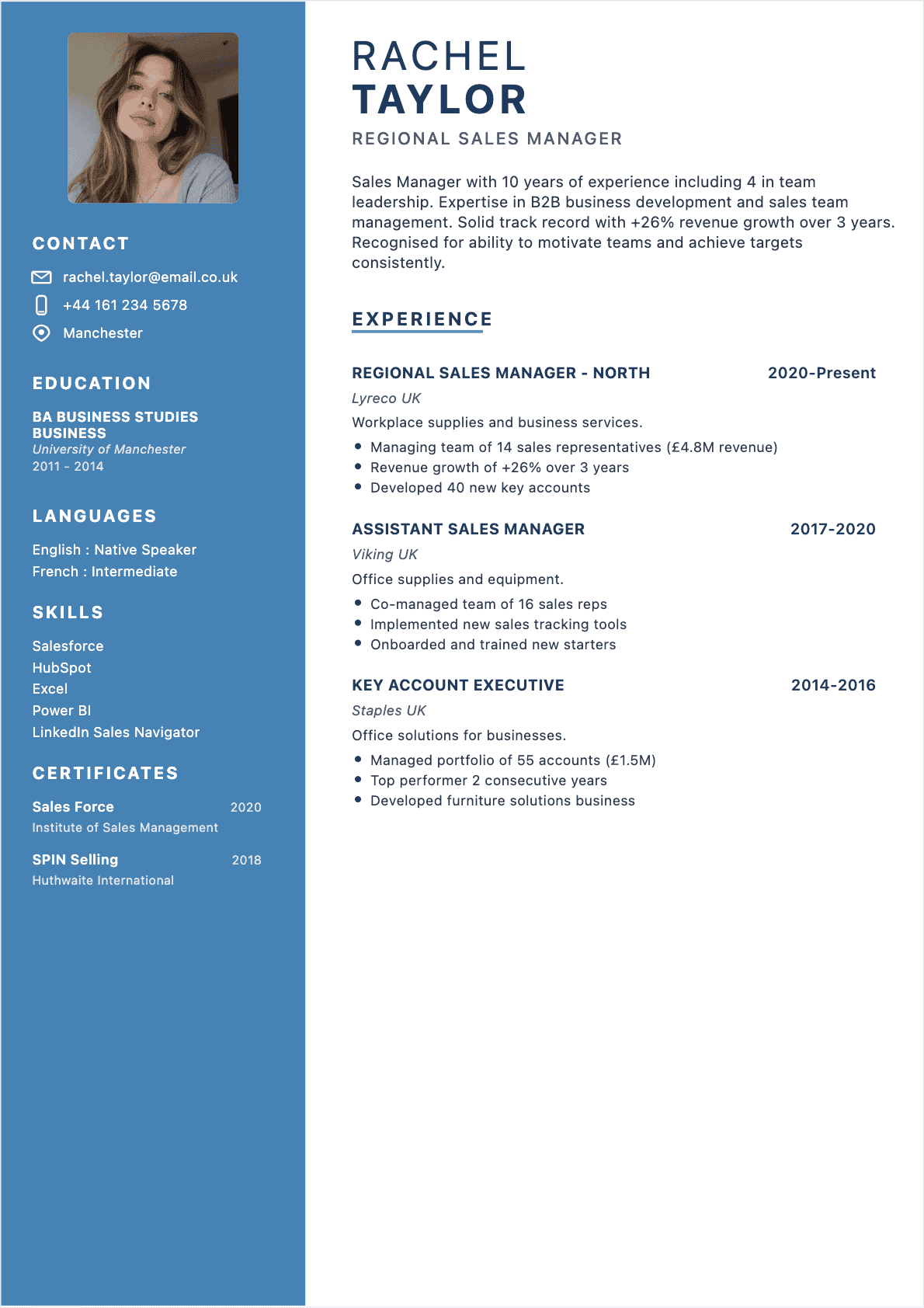 Sales Manager resume example