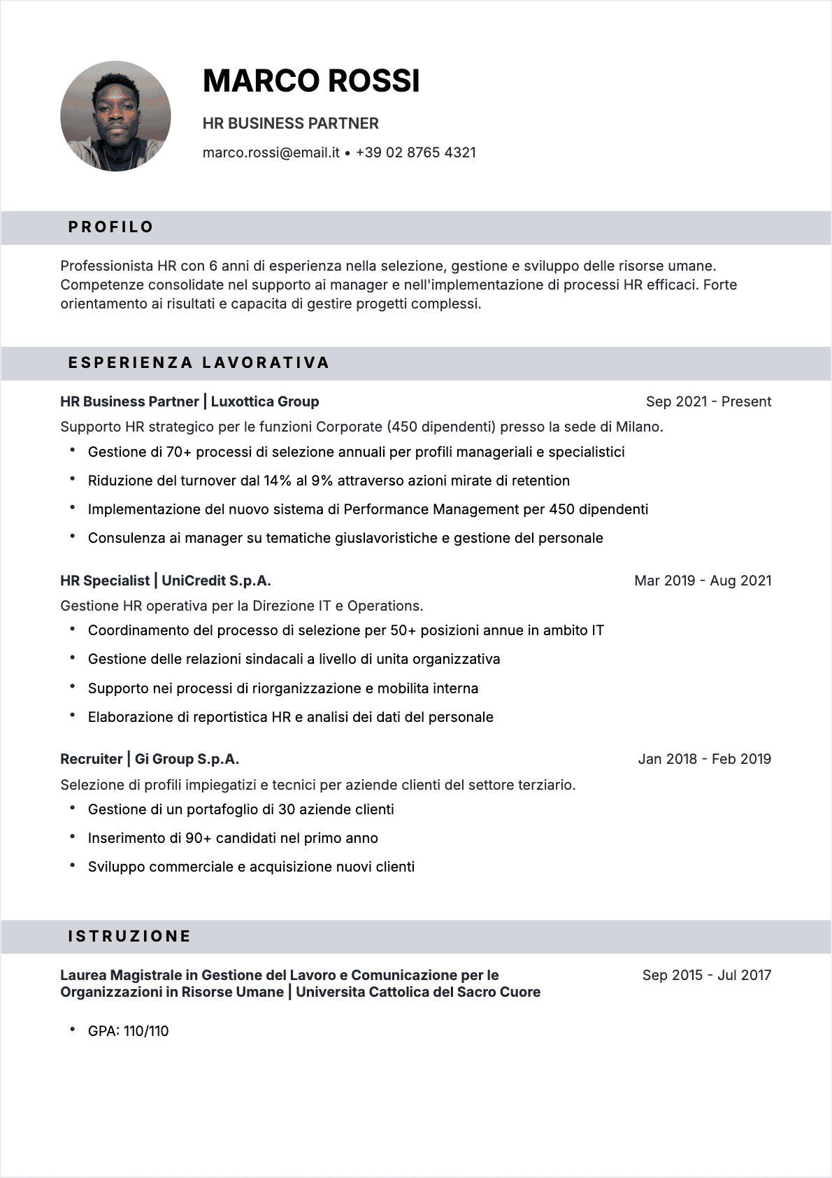 Esempio di CV Specialista RU professionale - Modello moderno ottimizzato per ATS e recruiter | CVtoWork