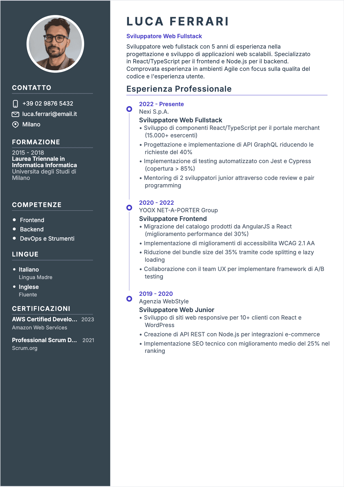 Esempio di CV Sviluppatore web