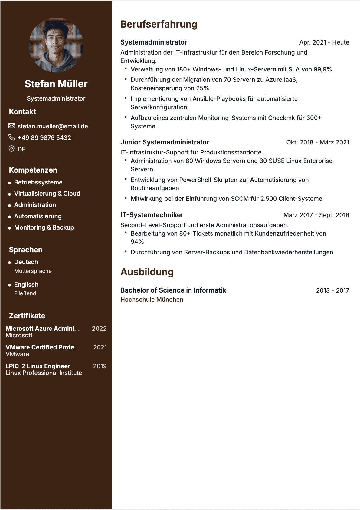 Systemadministrator Lebenslauf-Beispiel