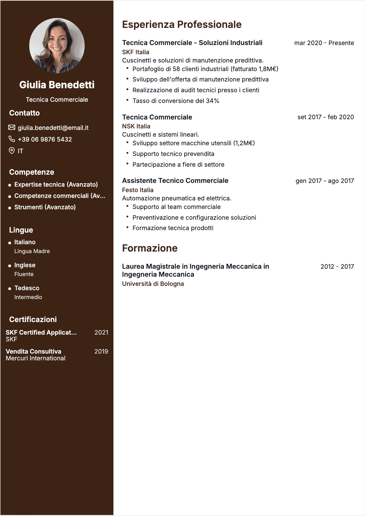 Esempio di CV Tecnico commerciale