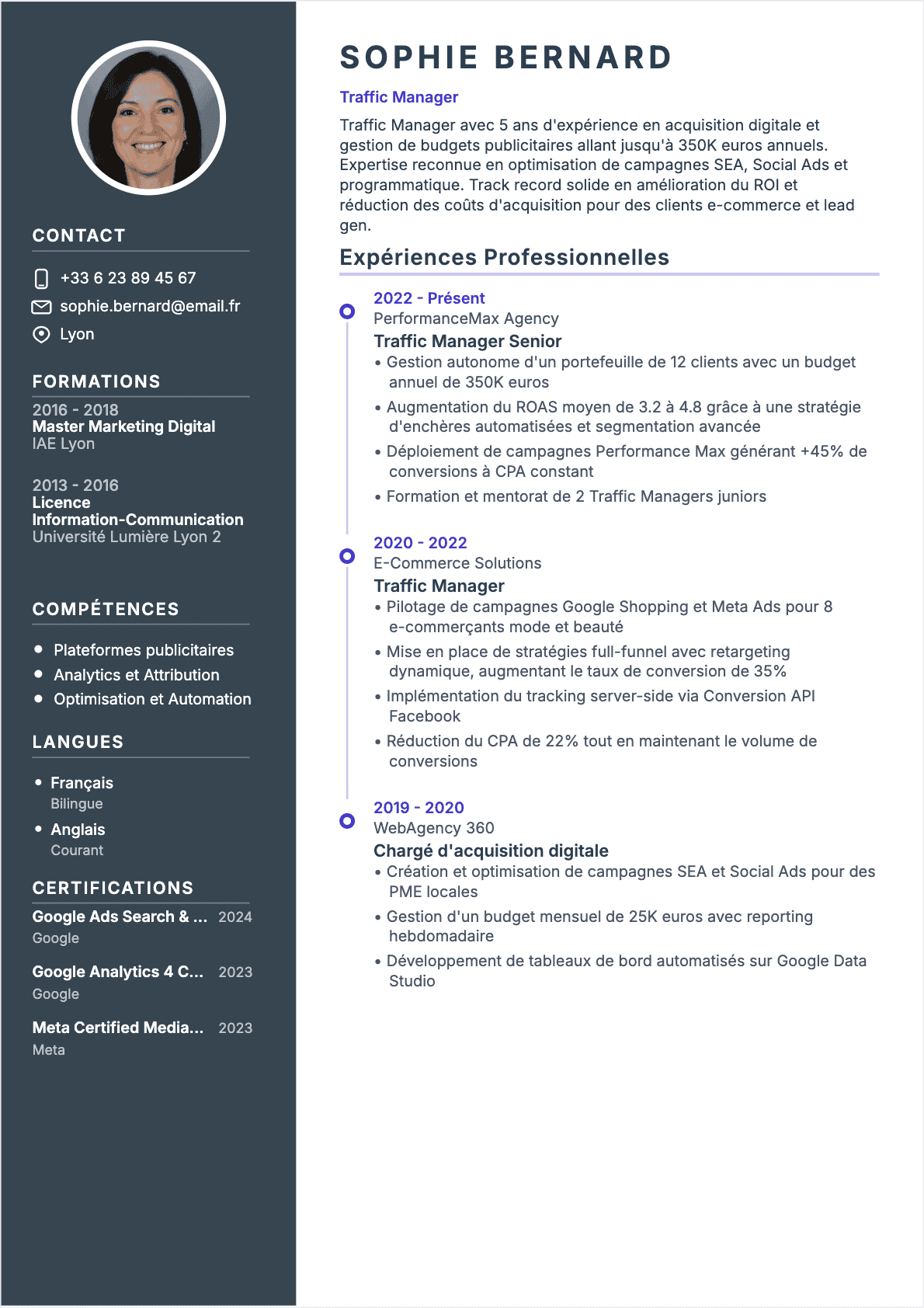 Exemple de CV Traffic manager professionnel - Modèle moderne optimisé pour les ATS et recruteurs | CVtoWork