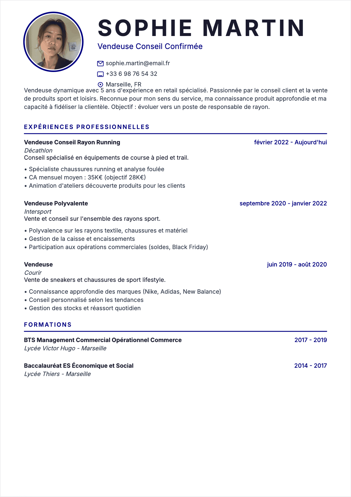 Exemple de CV Vendeur professionnel - Modèle moderne optimisé pour les ATS et recruteurs | CVtoWork