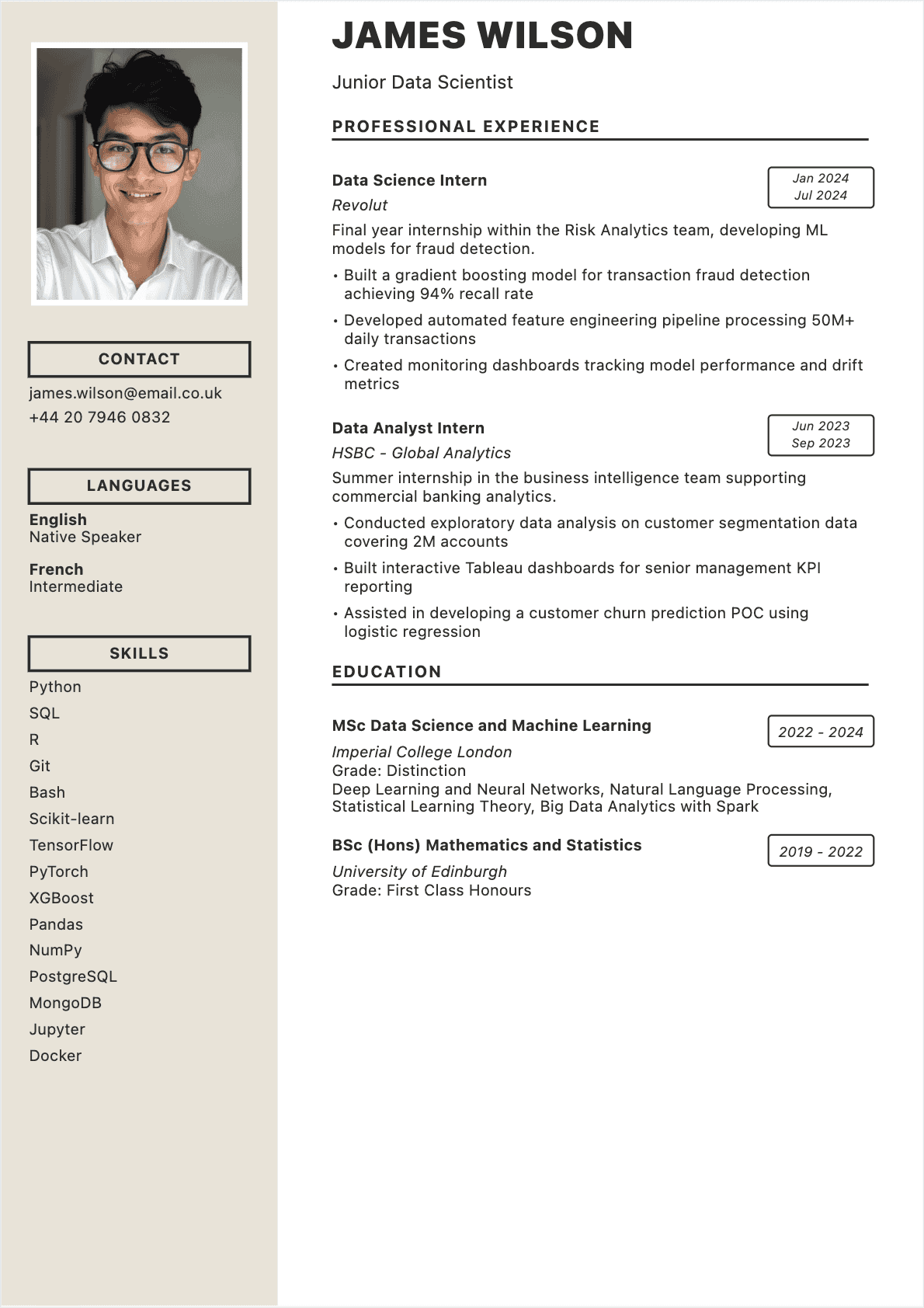 CV Data Scientist Beginner