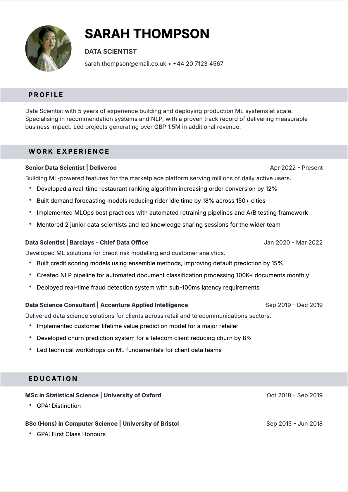 CV Data Scientist Intermediate