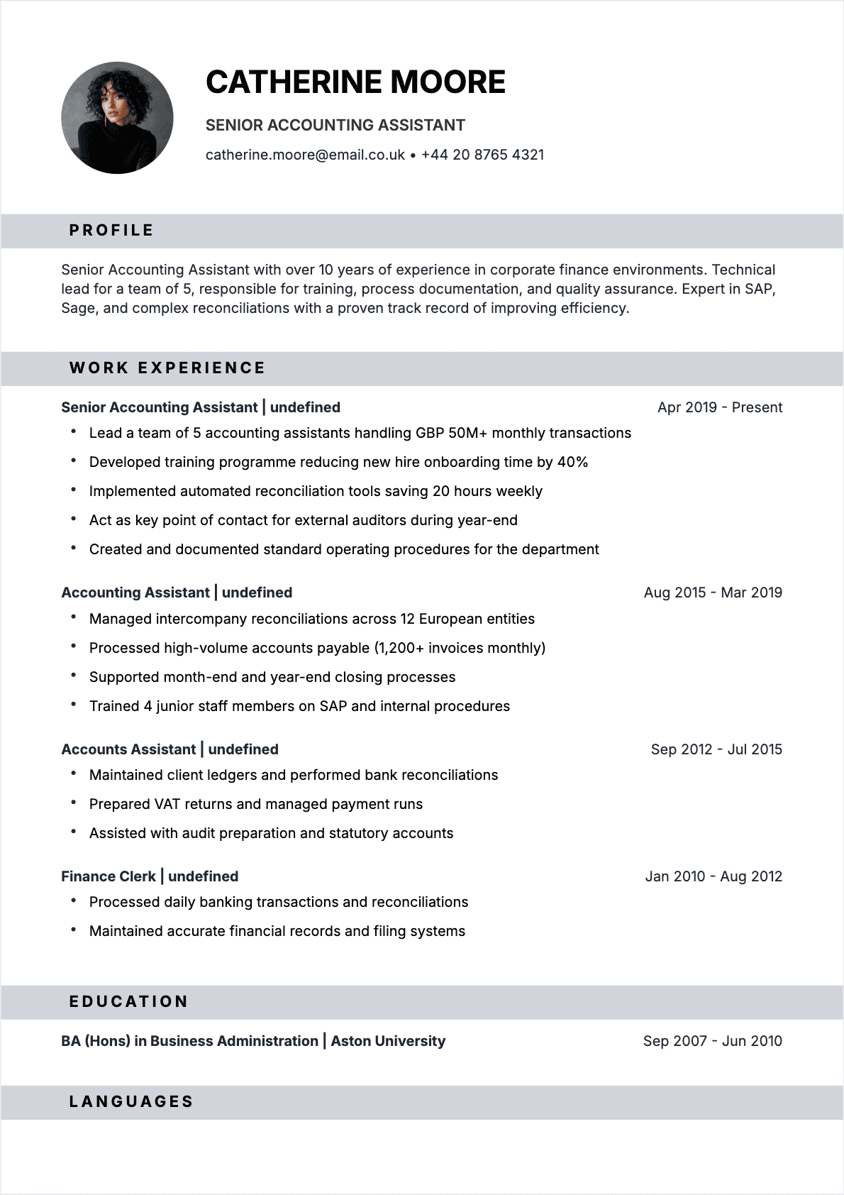 Resume Accounting Assistant Senior - Accounting Assistant Resume
