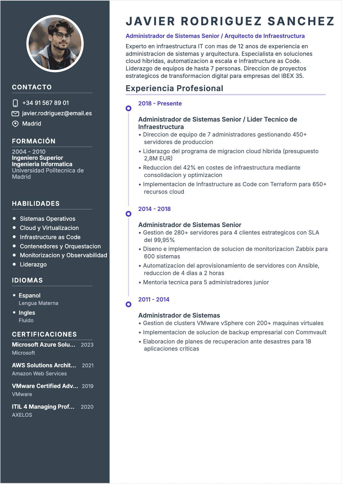 Administrador de sistemas Senior - CV Administrador de sistemas