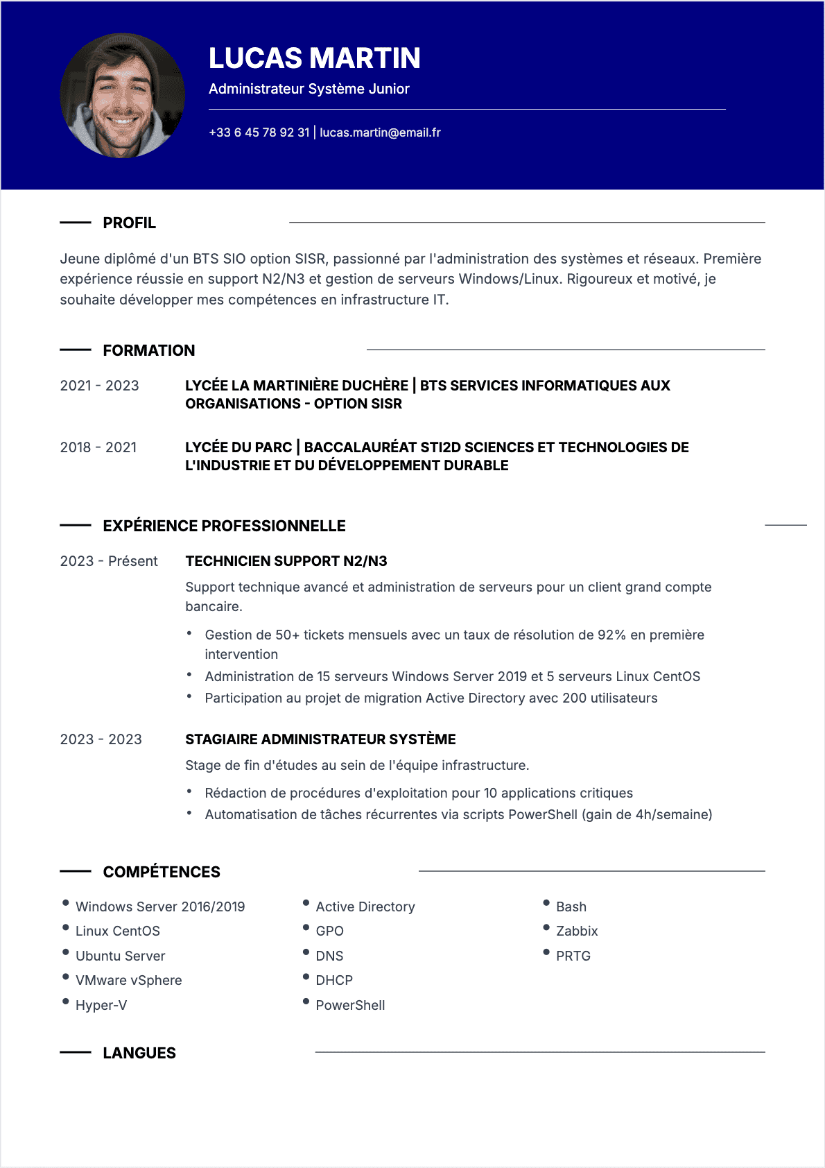 CV Administrateur système Junior - CV Administrateur système