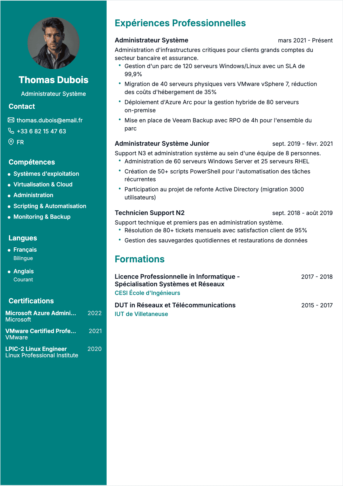 Administrateur système Confirmé - CV Administrateur système