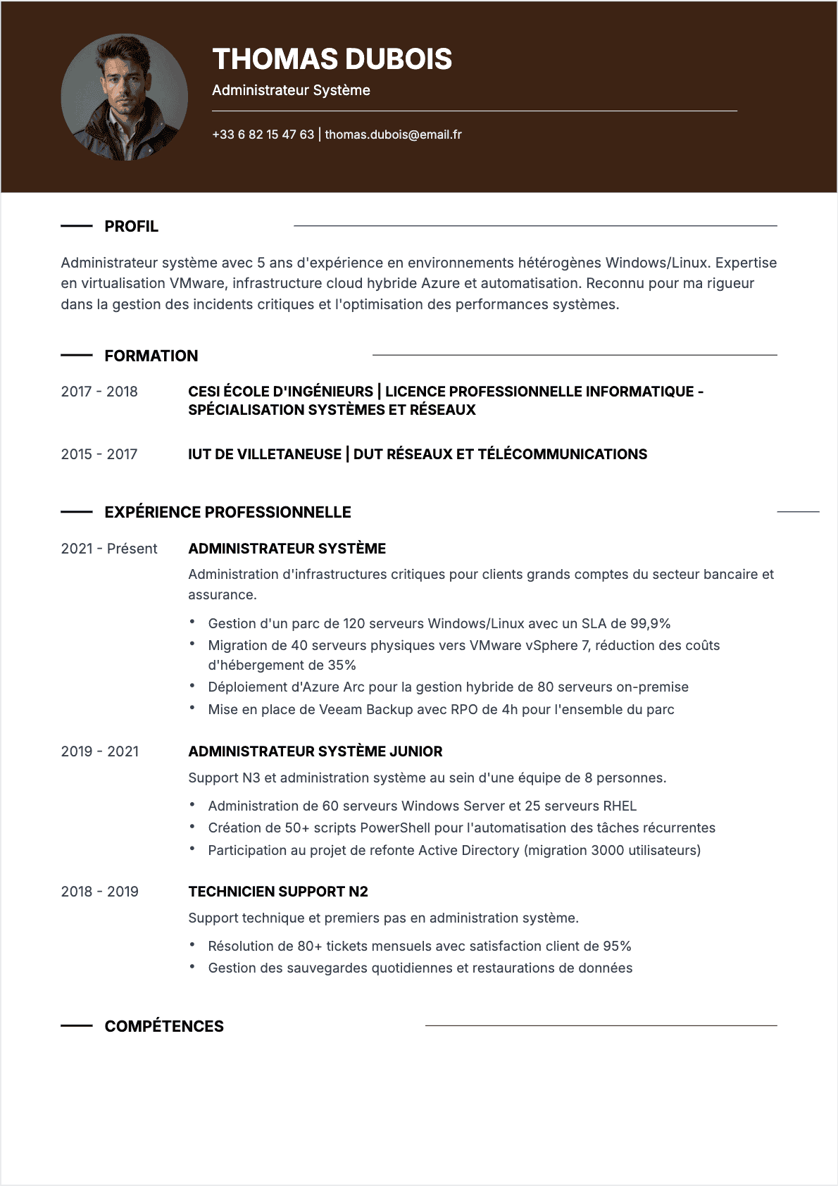 Administrateur système Confirmé - CV Administrateur système