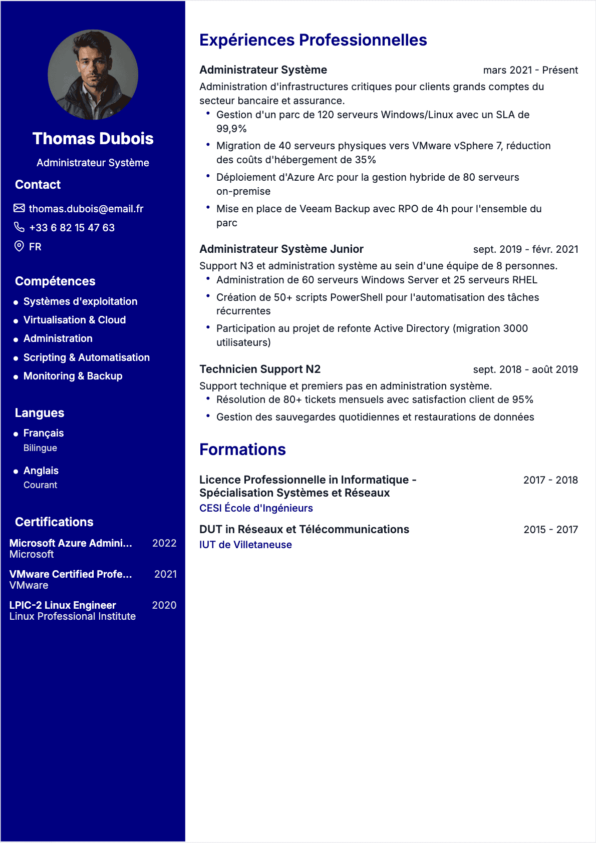 CV Administrateur système Confirmé - CV Administrateur système